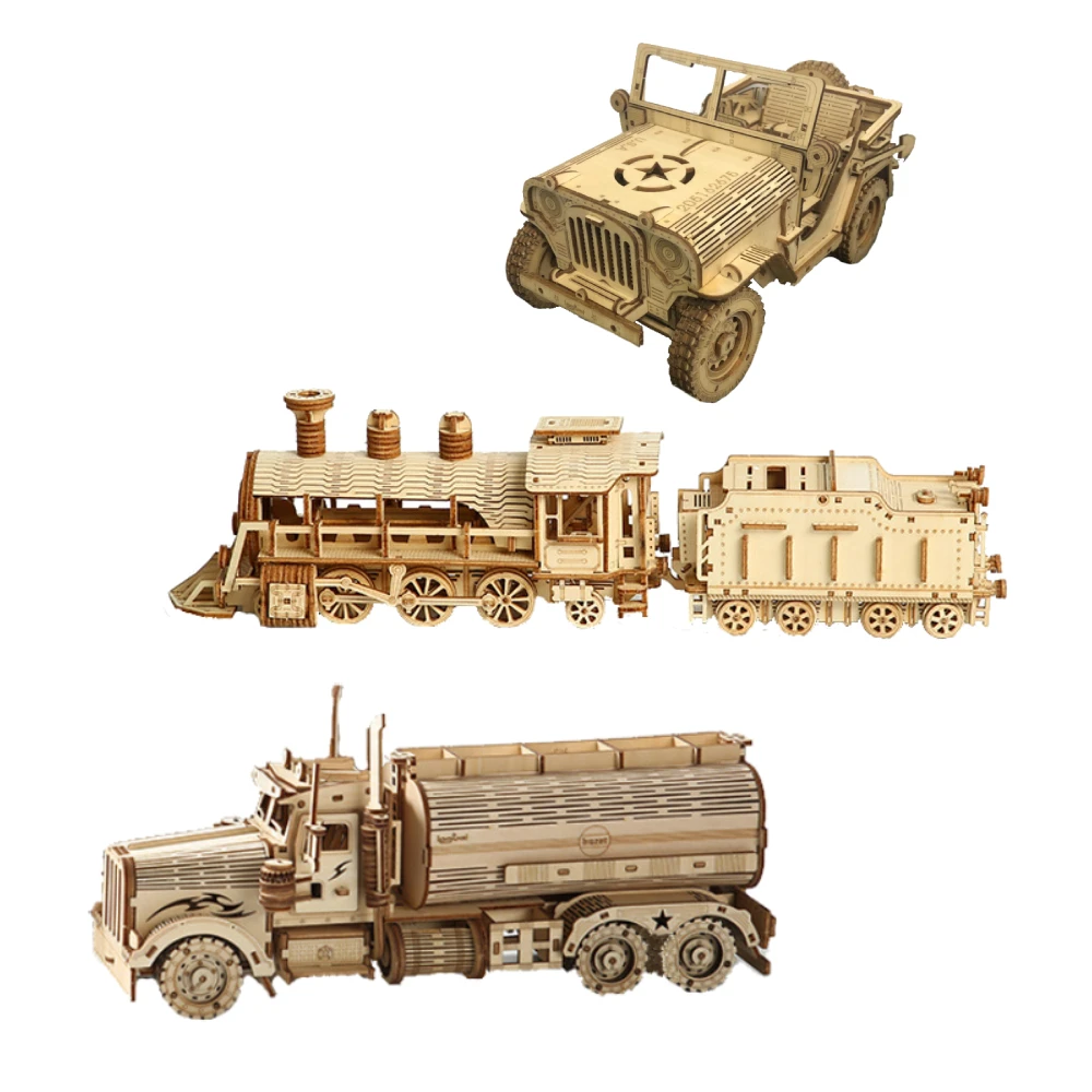 Model Kit Locomotive - 3D Puzzles Movable Classic Steam Train,Car,Jeep,Truck